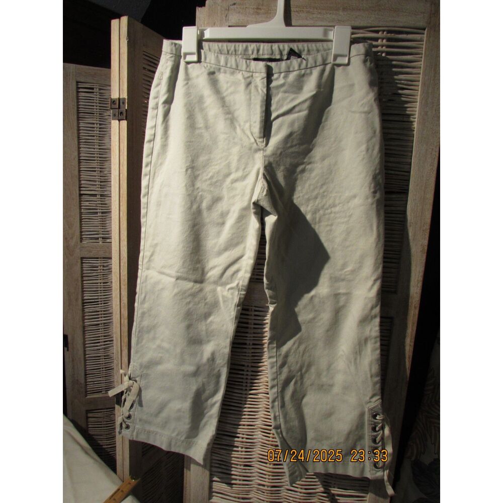 Express stretch size 7/8 women's capris laces and ties on the legs tan beige